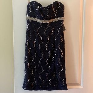 My Michelle Navy Blue Strapless Junior’s dress